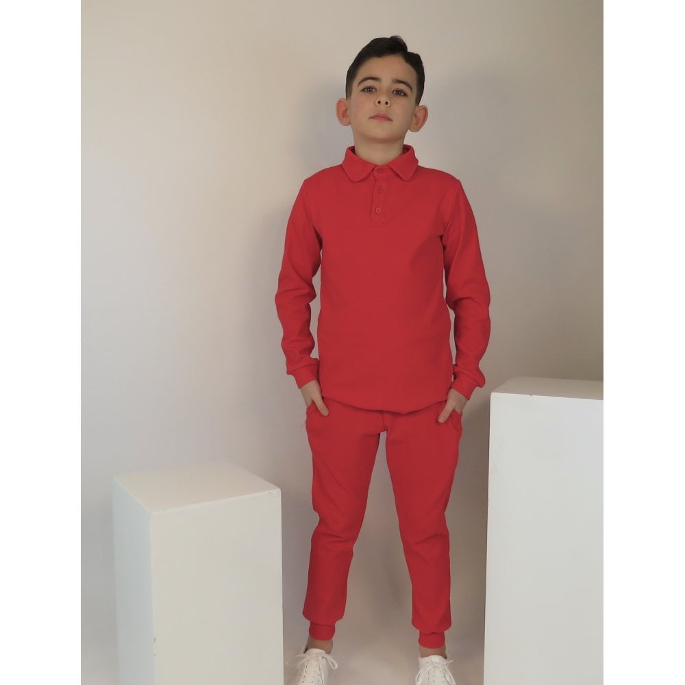 Luca Red Boys Ribbed Tracksuit Set