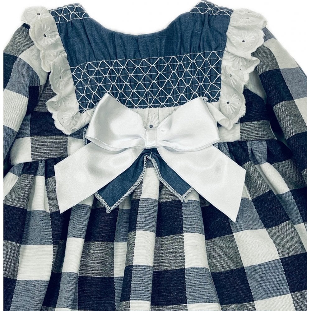 ZA4990 Baby Girl Navy & White Gingham Dress & Knicker Set