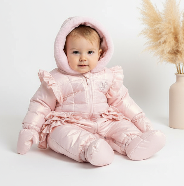 MB5944 Mintini Baby Pink Fleeced Frilly Snowsuit
