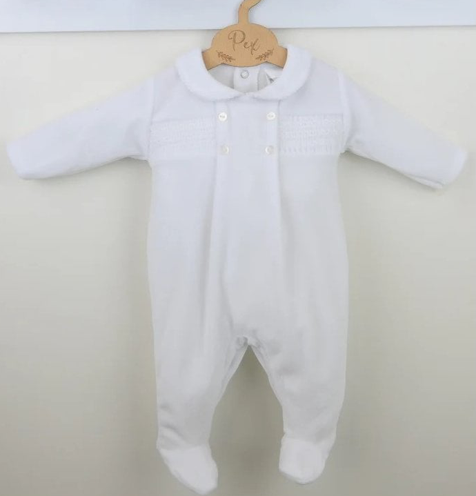 Unisex Ivory Velour Babygrow