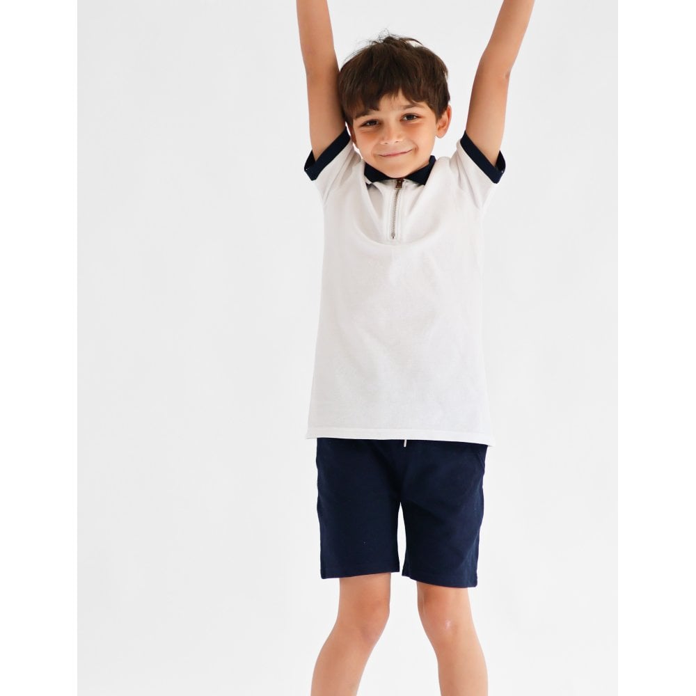 Shane Smart Boys White & Navy Polo Top & Shorts Set