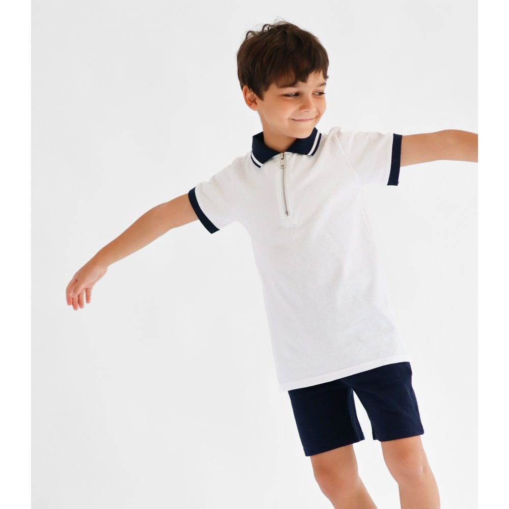 Shane Smart Boys White & Navy Polo Top & Shorts Set