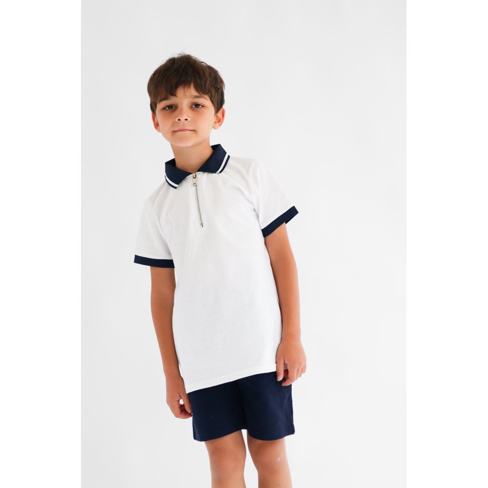 Shane Smart Boys White & Navy Polo Top & Shorts Set