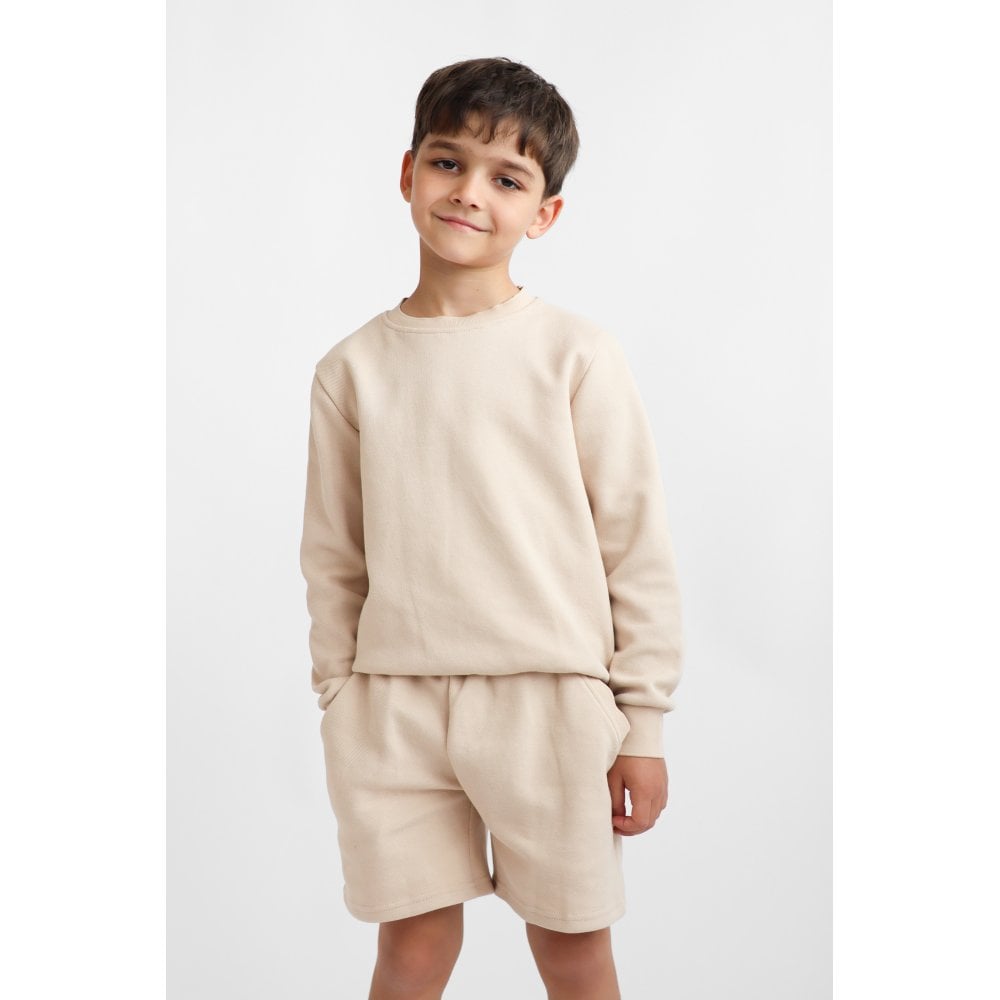 Byron Boys Plain Jumper & Shorts Set Beige