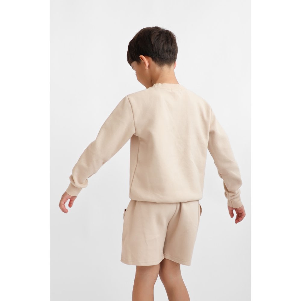 Byron Boys Plain Jumper & Shorts Set Beige