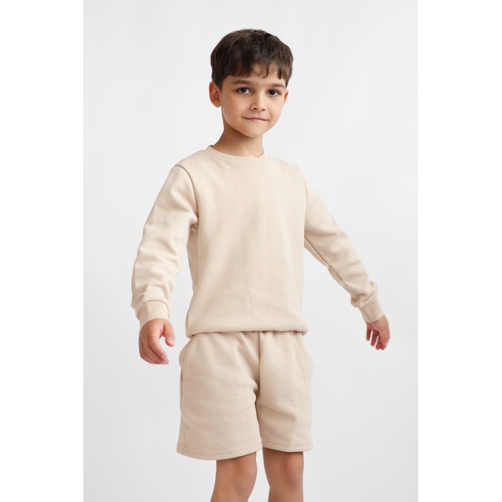 Byron Boys Plain Jumper & Shorts Set Beige