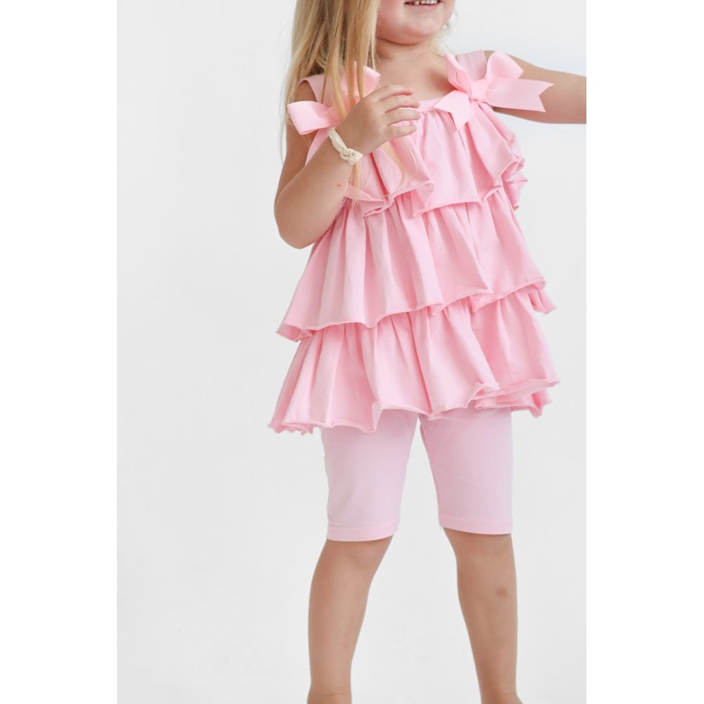 Ava Girl's Ruffle Frilly Short Set Pink