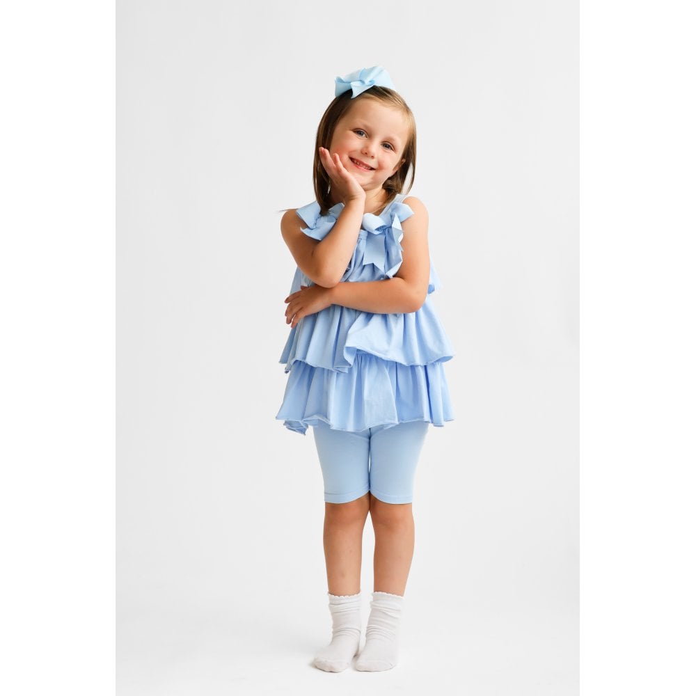 Ava Girl's Ruffle Frilly Short Set Blue