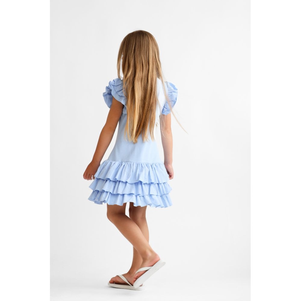 Sian Girls Ruffle Frill Polo Dress Blue