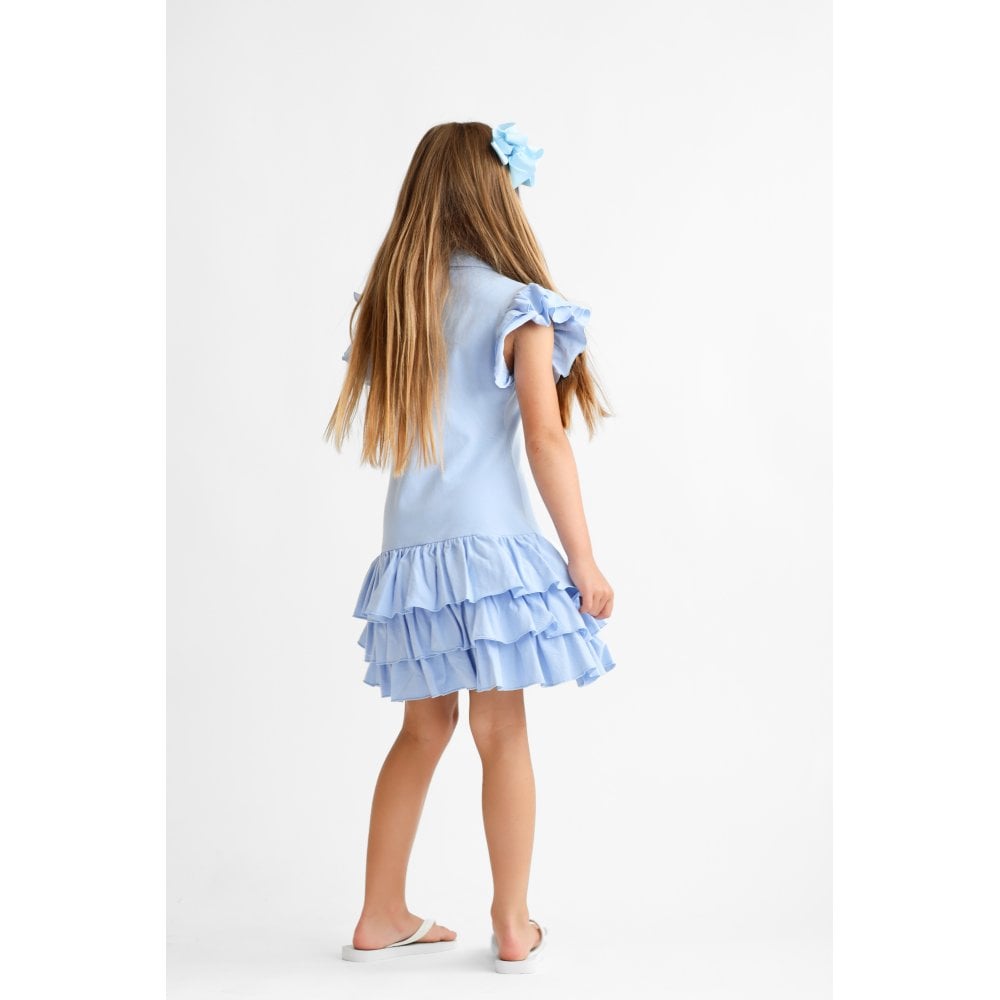 Sian Girls Ruffle Frill Polo Dress Blue