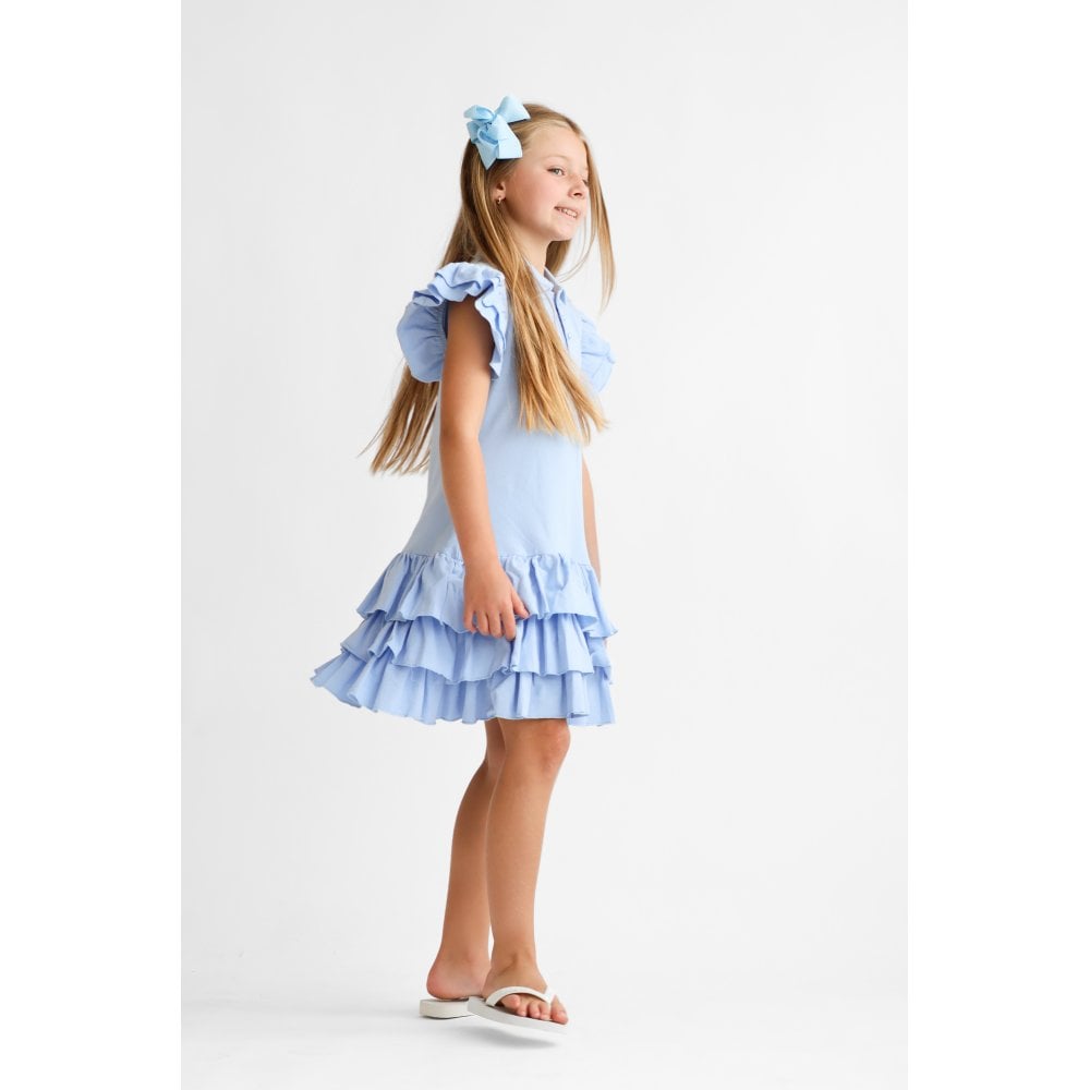 Sian Girls Ruffle Frill Polo Dress Blue