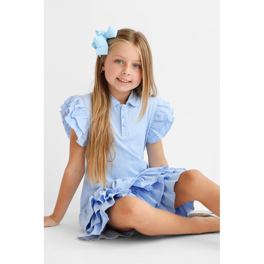 Sian Girls Ruffle Frill Polo Dress Blue
