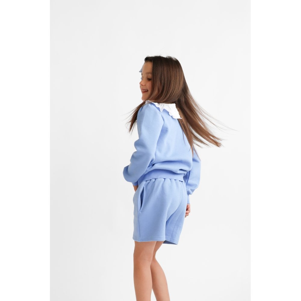Bessie Girls Frill Neck Jumper & Short Set Blue