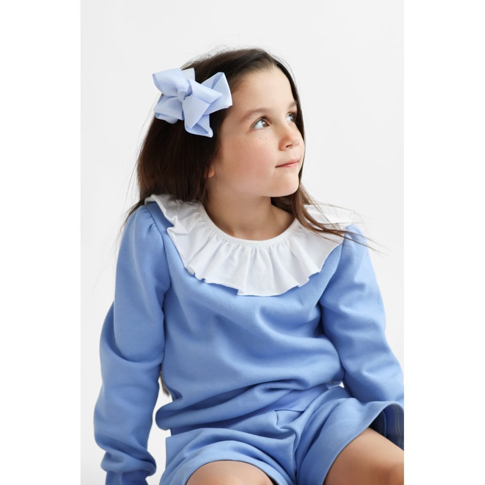 Bessie Girls Frill Neck Jumper & Short Set Blue