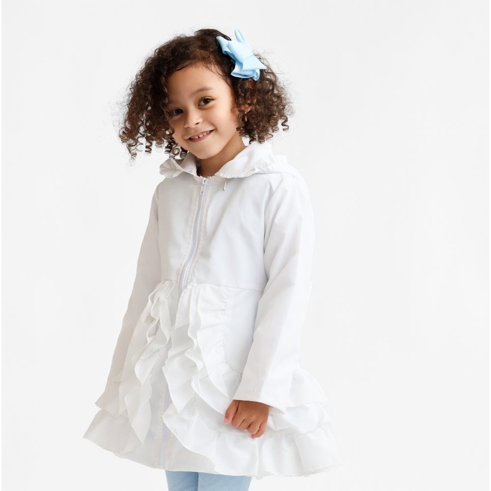 Pearly Girls Frill Ruffle Bow Lightweight Mac White