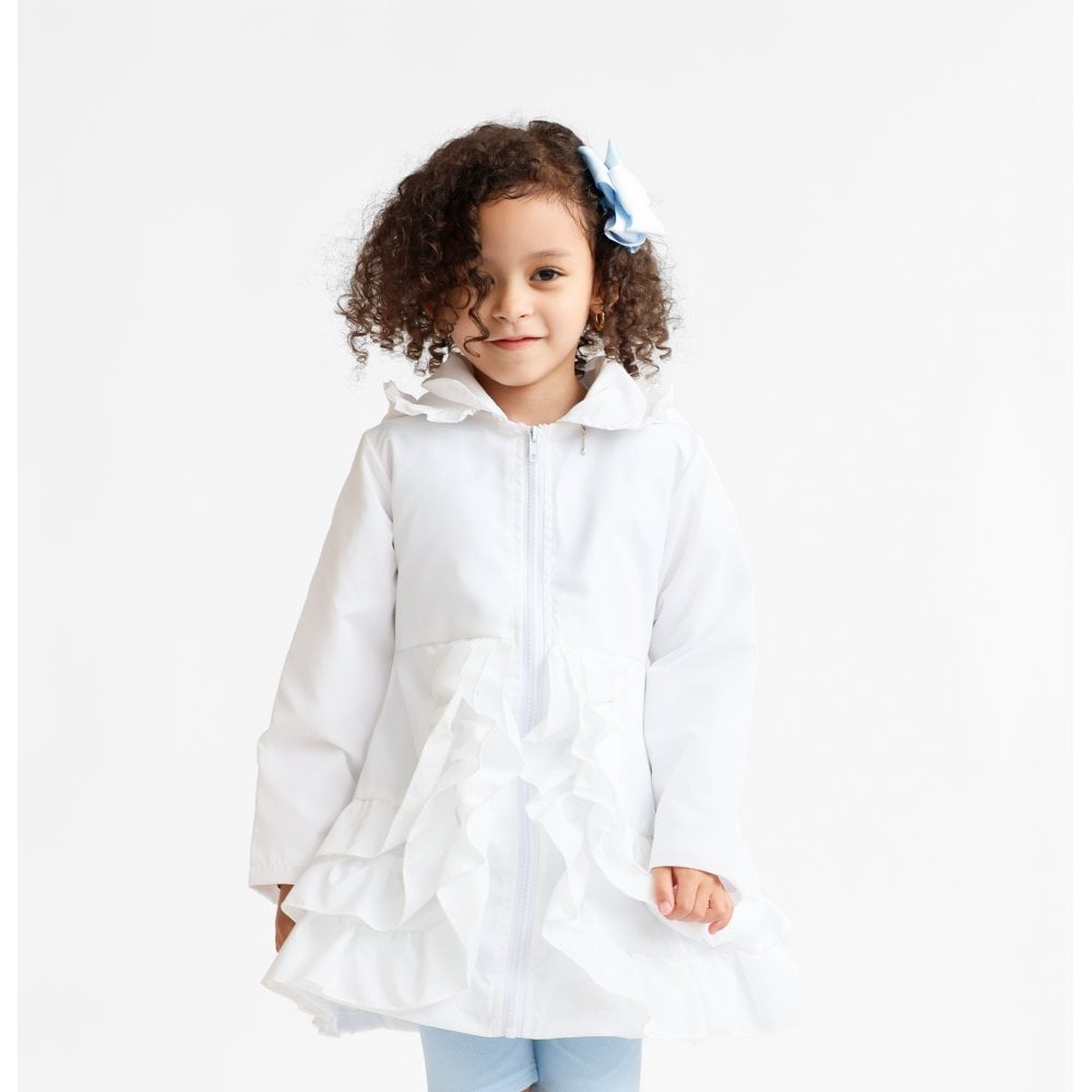 Pearly Girls Frill Ruffle Bow Lightweight Mac White
