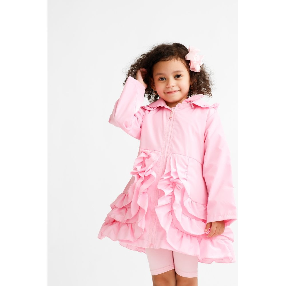 Pearly Girls Frilly Ruffle Bow Lightweight Mac Pink