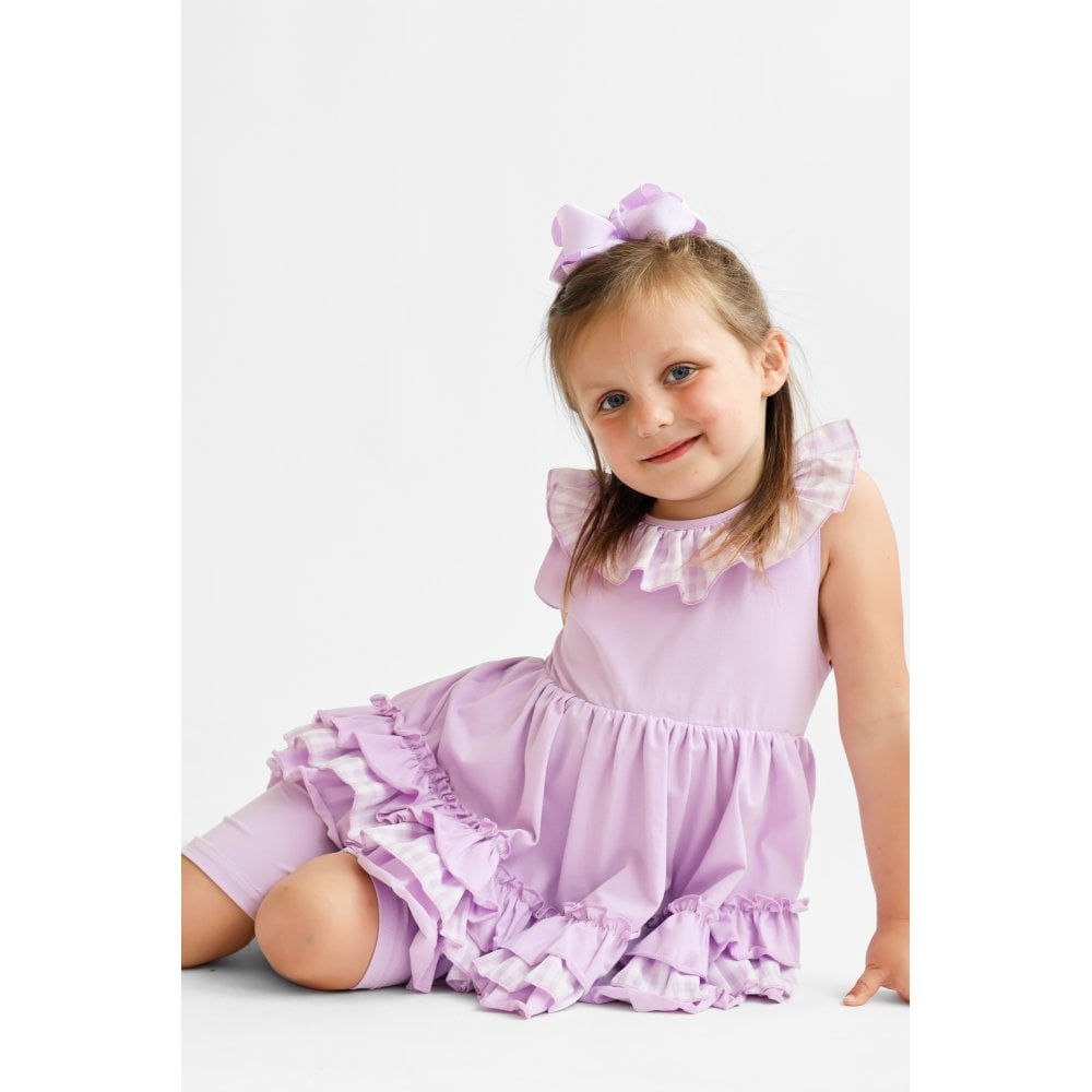 Remi Girls Frilly Gingham Cycling Short Set Lilac