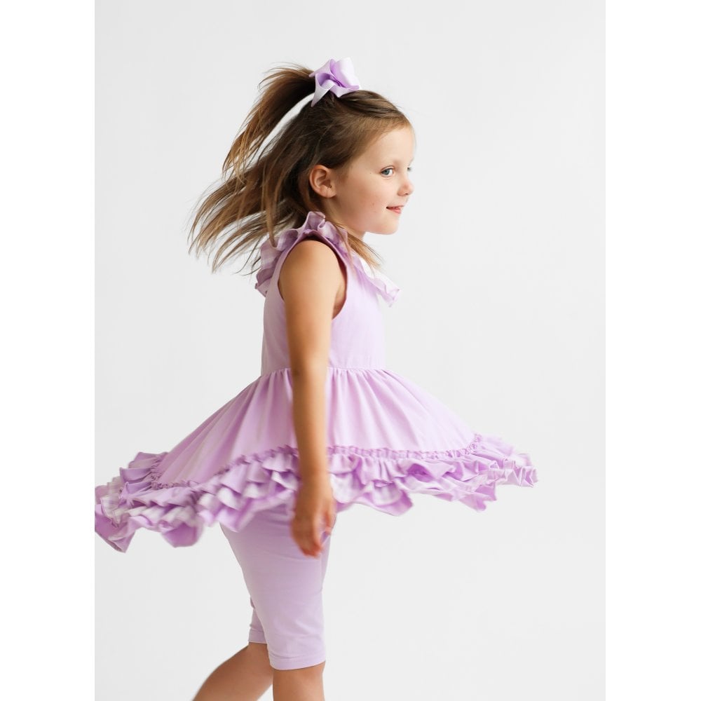 Remi Girls Frilly Gingham Cycling Short Set Lilac