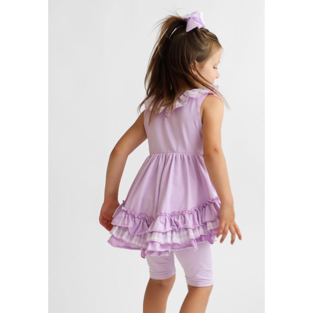 Remi Girls Frilly Gingham Cycling Short Set Lilac