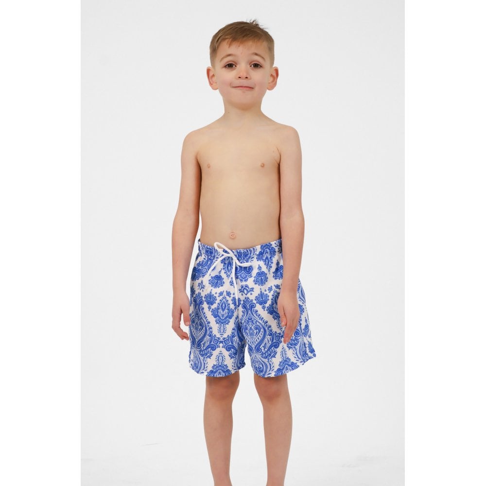 Rocco Boys Royal Blue Paisley Print Swimming Trunks