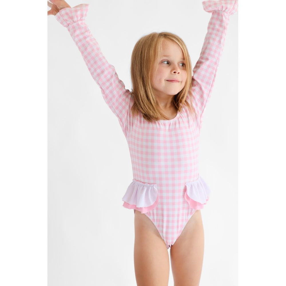 Hope Girls Pink Bow Long Sleeve Swimming Costume Cover Up