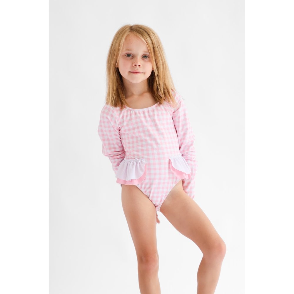 Hope Girls Pink Bow Long Sleeve Swimming Costume Cover Up