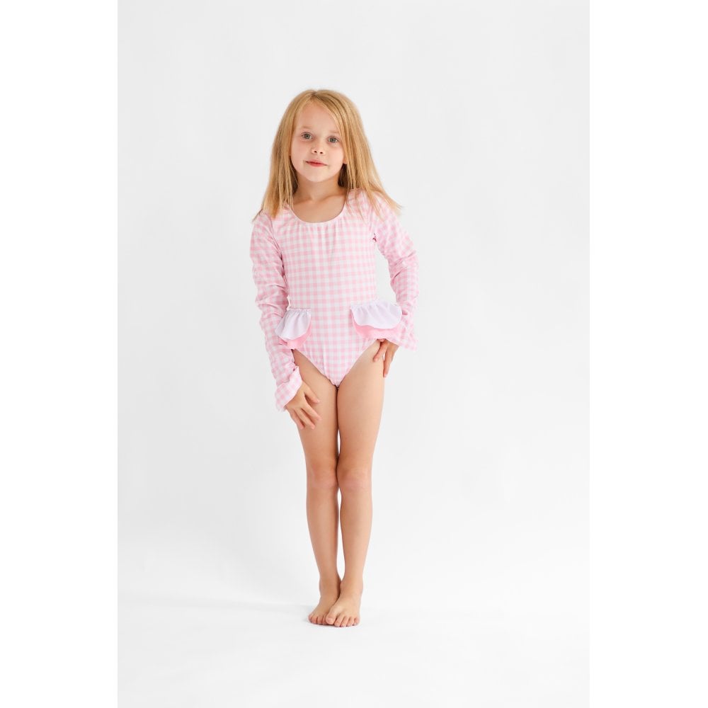Hope Girls Pink Bow Long Sleeve Swimming Costume Cover Up