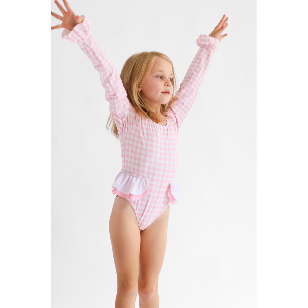 Hope Girls Pink Bow Long Sleeve Swimming Costume Cover Up