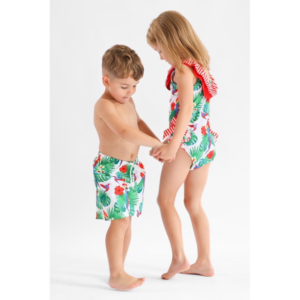 Maui Parrot Swimming Trunks Red