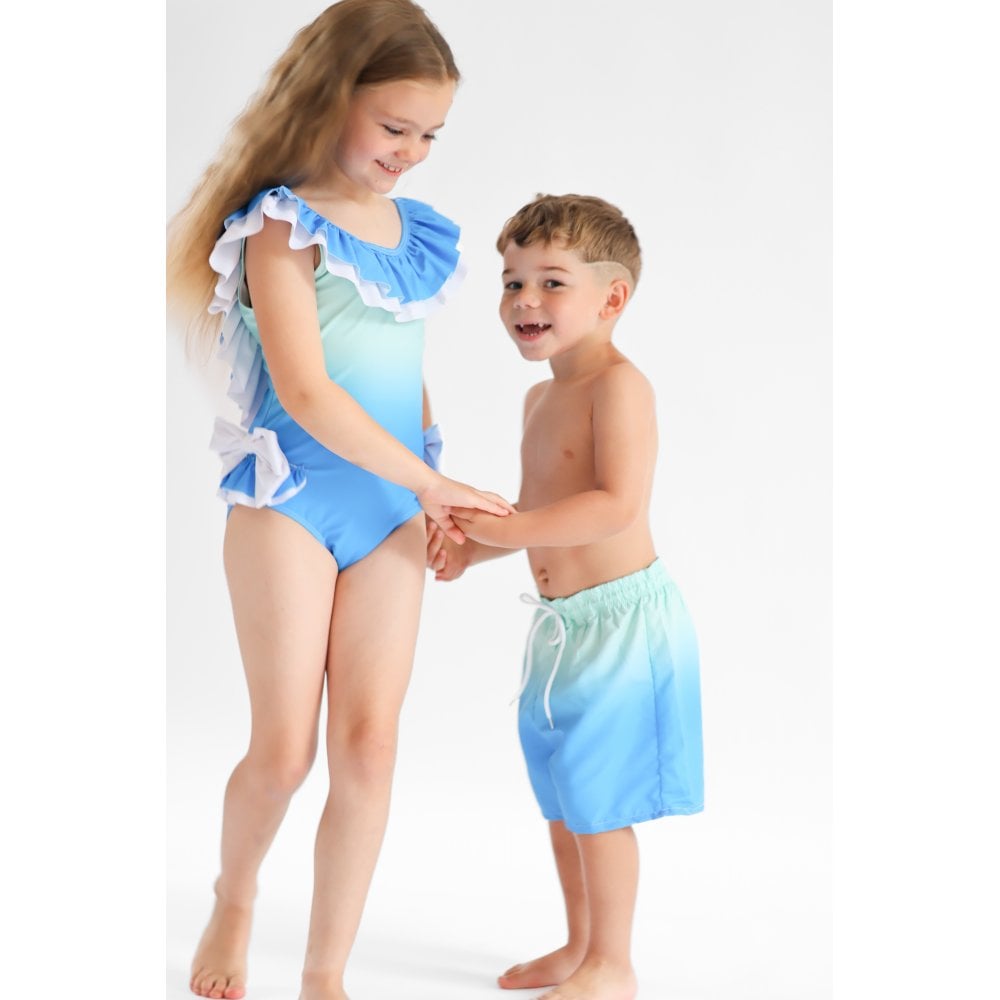 Alice Girls Blue Ombre Frilly Collar Swiimming Costume