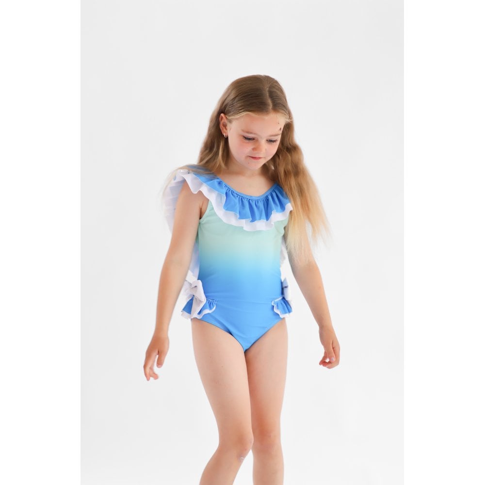 Alice Girls Blue Ombre Frilly Collar Swiimming Costume