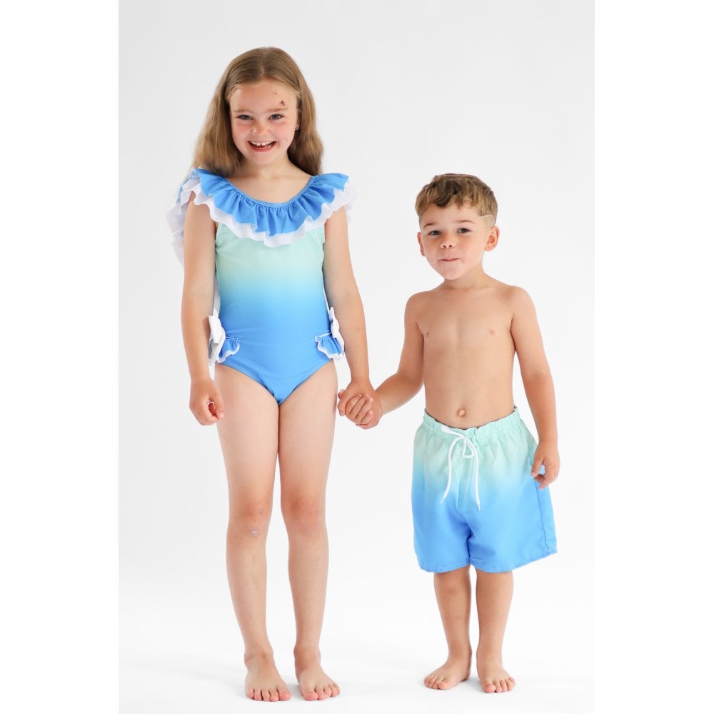 Alice Girls Blue Ombre Frilly Collar Swiimming Costume