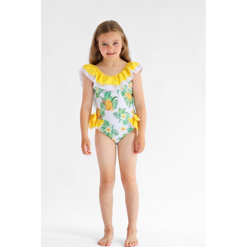 Polly Girls Tropical Print Frilly Bow Swimming Costume