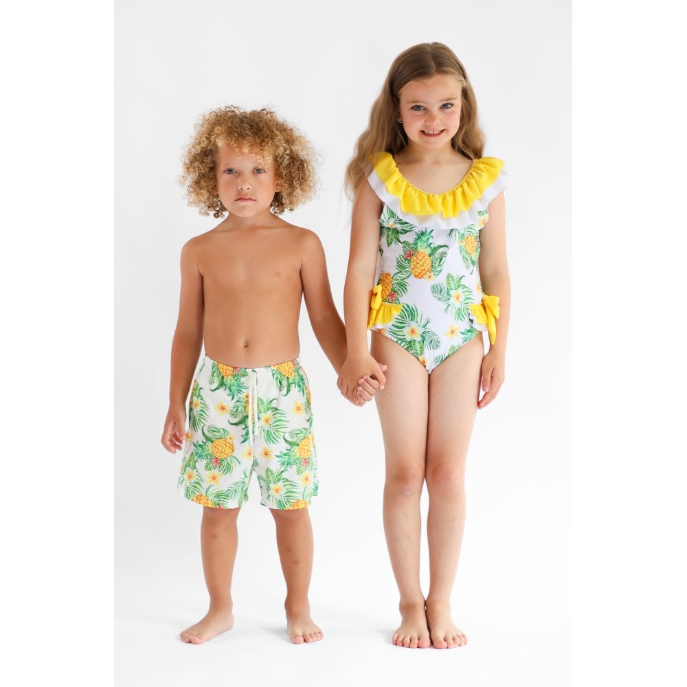 Polly Girls Tropical Print Frilly Bow Swimming Costume