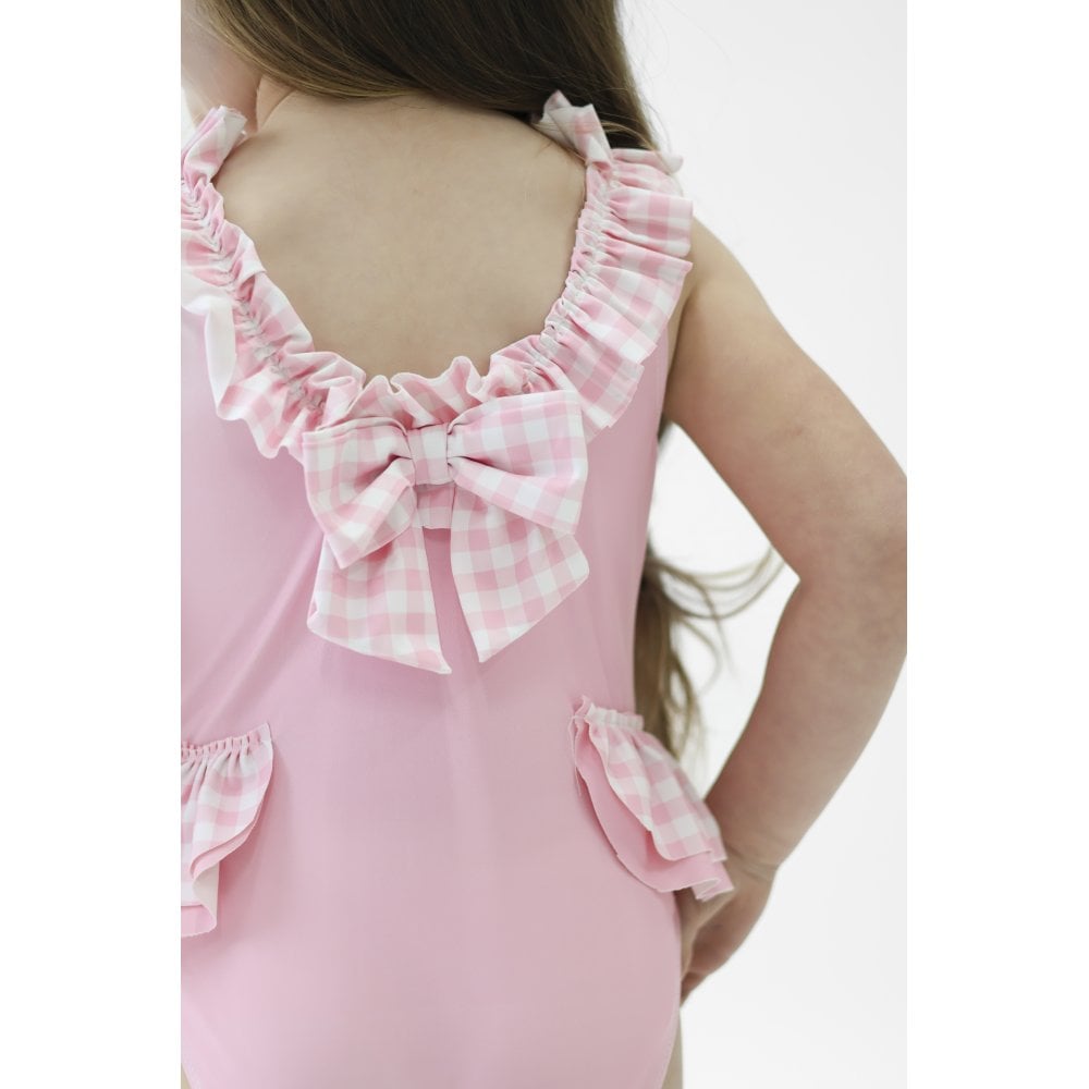 Heidi Girls Frilly Checked Swimming Costume Pink