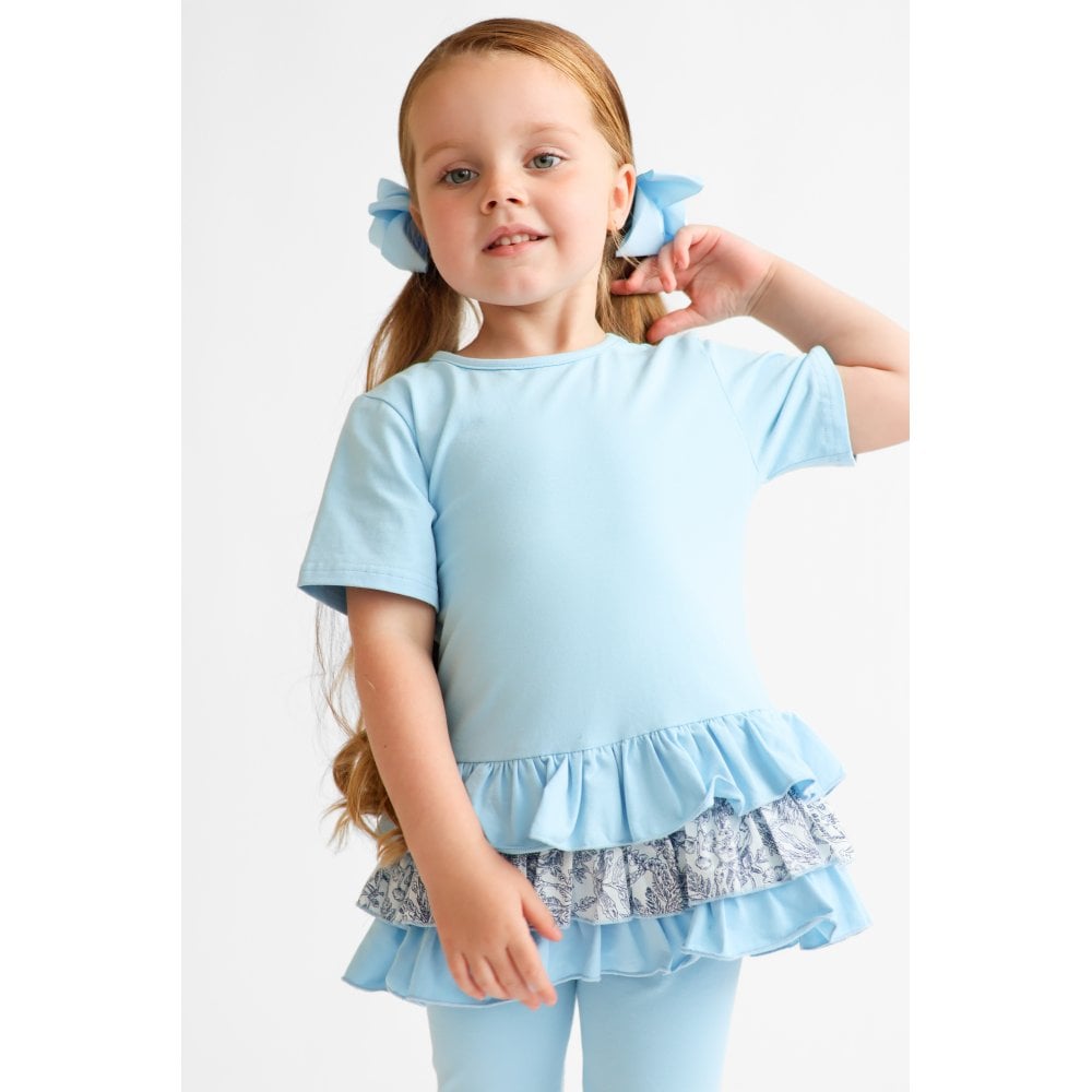 Paisley Girls Printed Frilly Ruffle 3 Piece Set Blue