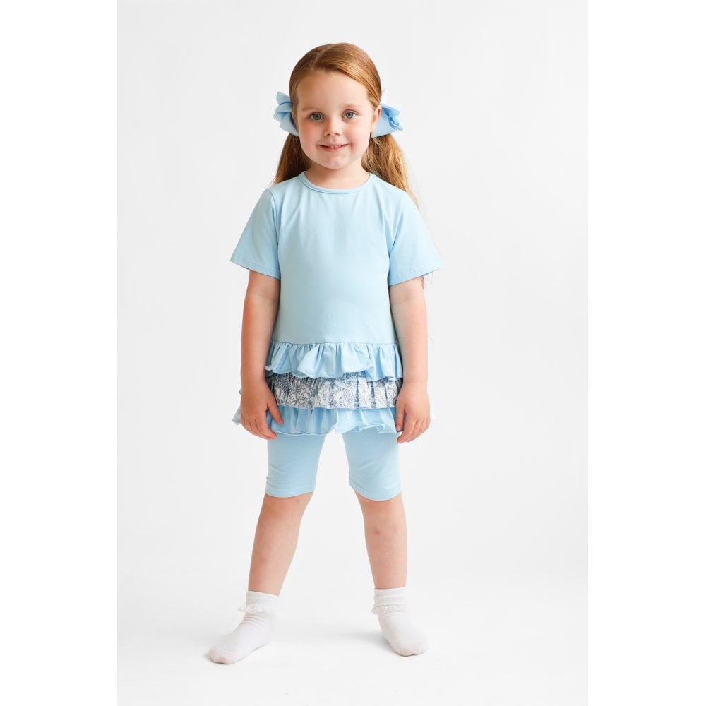 Paisley Girls Printed Frilly Ruffle 3 Piece Set Blue