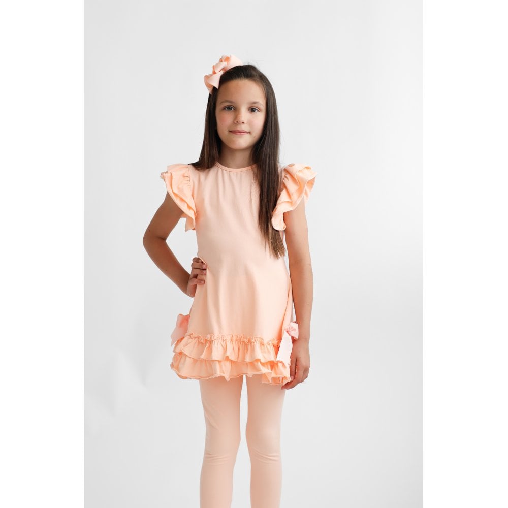 Amber Girls Frilly Legging Set Tracksuit Peach