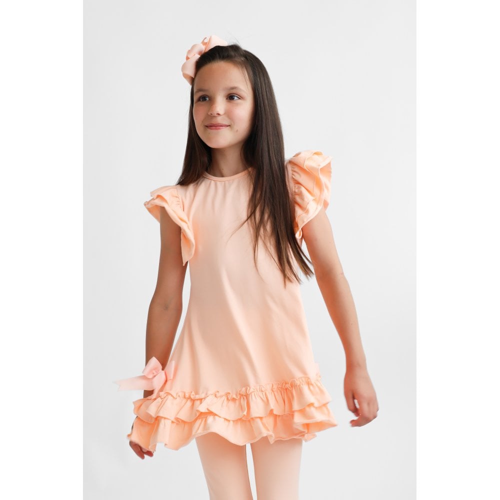 Amber Girls Frilly Legging Set Tracksuit Peach