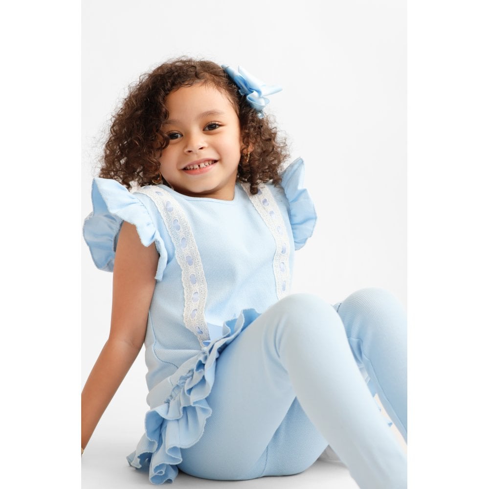 Savannah Girls Ribbed Frilly Ruffle 3 Piece Set Blue