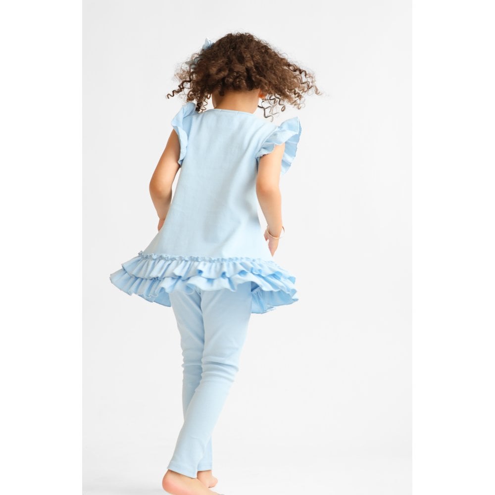 Savannah Girls Ribbed Frilly Ruffle 3 Piece Set Blue