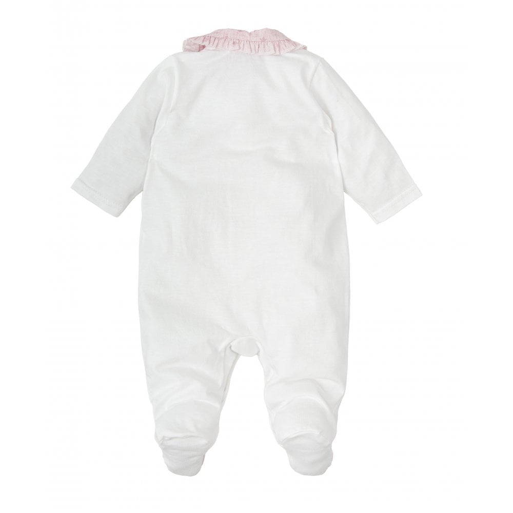 11218 - White Babygrow with Pink Collar