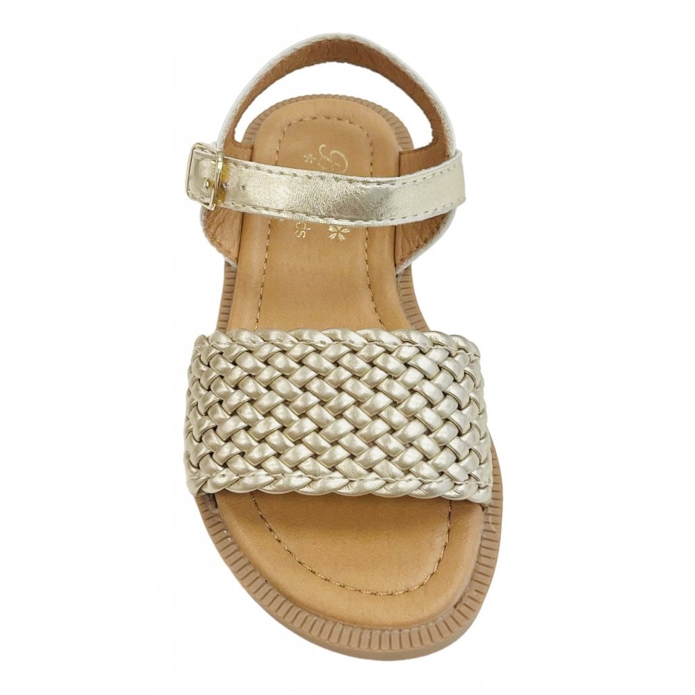 C1387 Girls Basket Weave Strap Sandal Gold