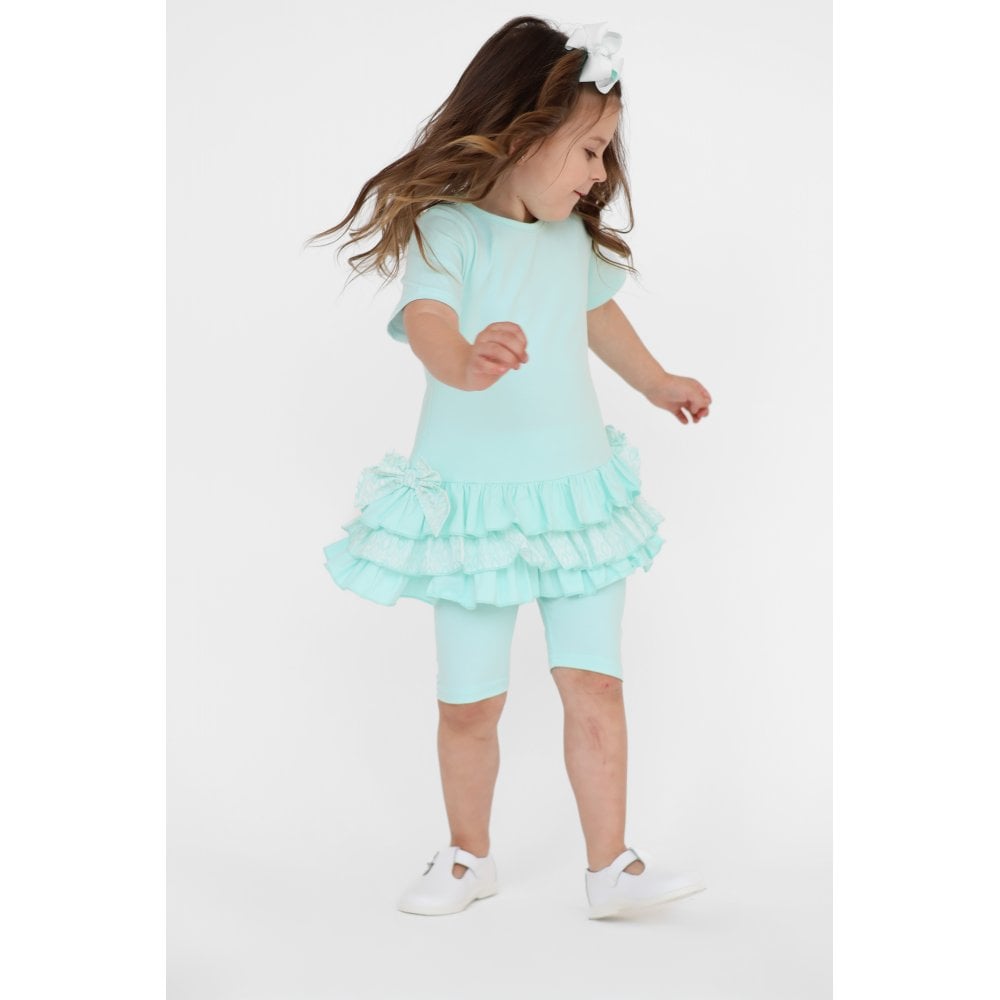 Celine Girls Ruffle Frilly Leggings & Shorts Set Mint