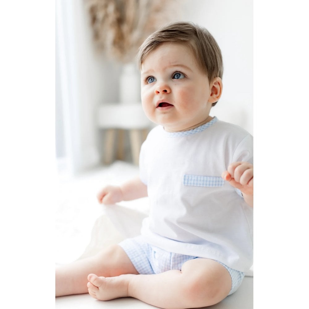 Gingham Shorts Suit Baby Blue