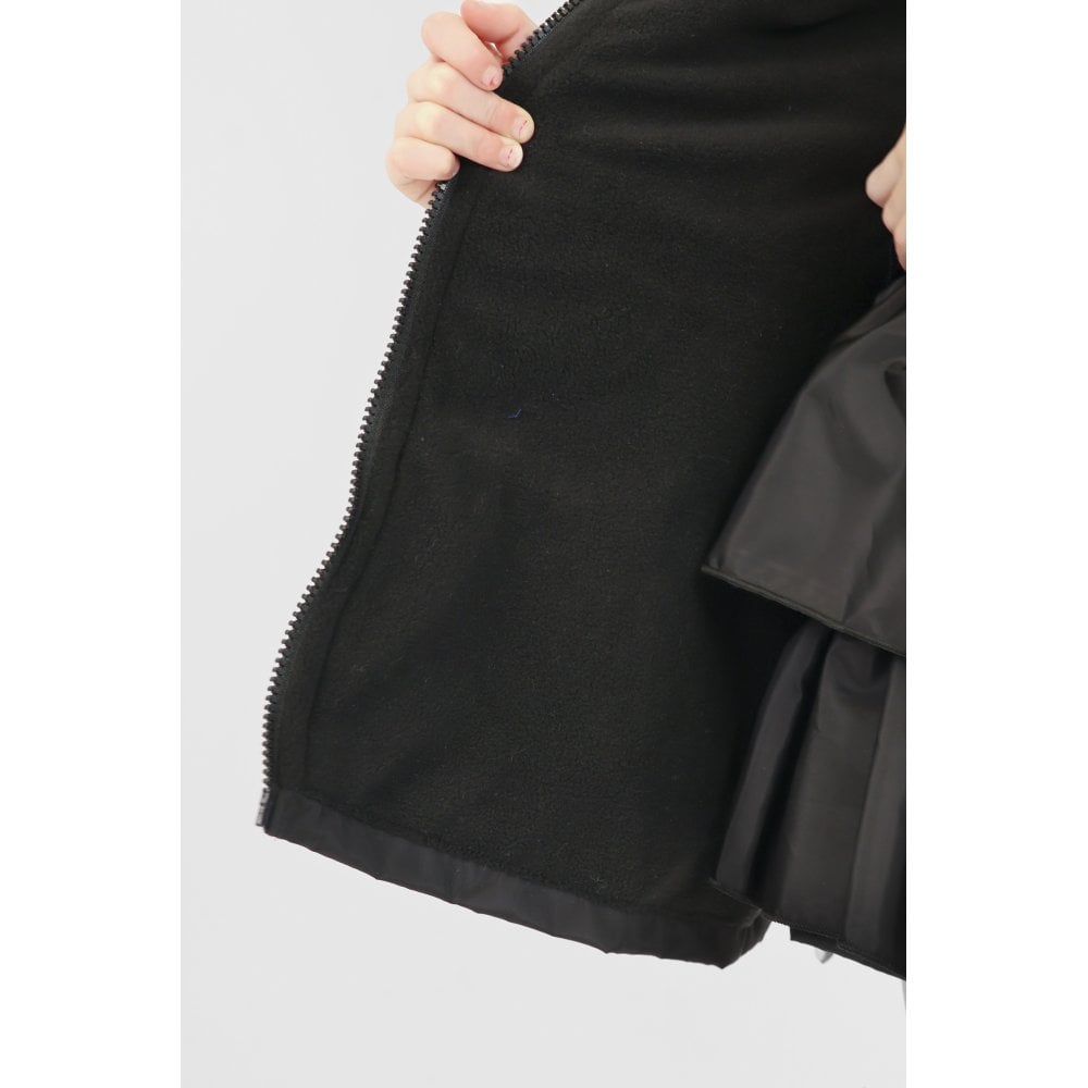 Pixie Girls Frilly Bow Fleece Lined Rain Jacket Black