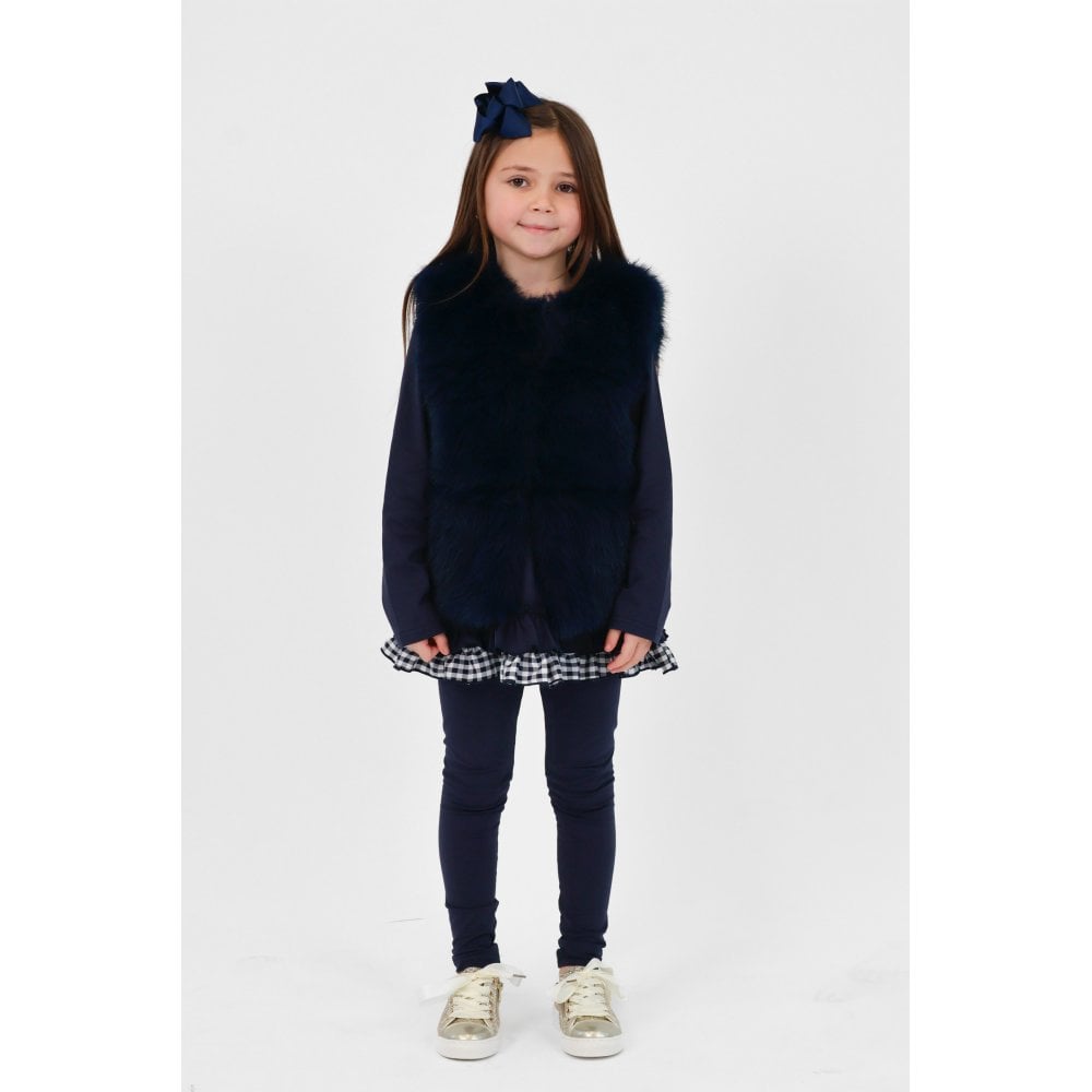 Alora Girls Faux Fur Gilet Navy