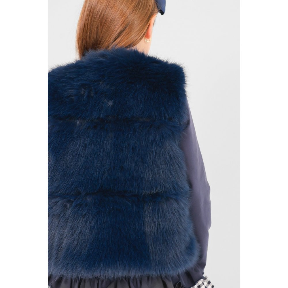 Alora Girls Faux Fur Gilet Navy