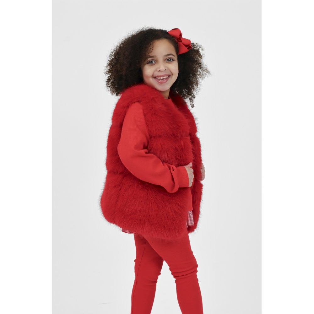 Alora Girls Faux Fur Gilet Red
